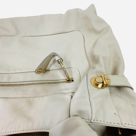Marc Jacobs Cream Leather Mercer Hobo Tote Bag Knot Handles - Picture 7 of 9